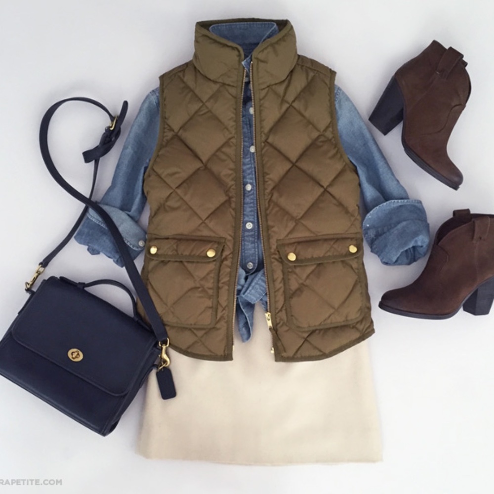 NWOT J. Crew Excursion Quilted Down Vest Olive Green PXS
